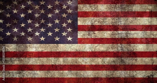 Obraz Image of American flag with distressed pattern moving in repetition in seamless loop