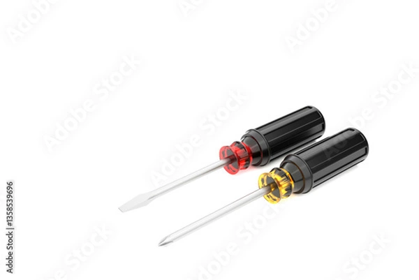 Fototapeta Screwdriver with different bits on a white background. Image 3D rendering.