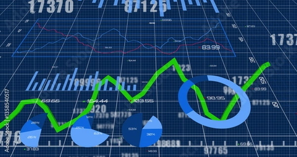 Obraz Image of interface with numbers changing over green line and statistics recording