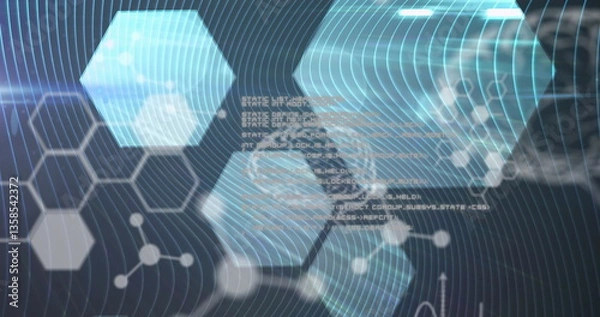 Obraz Image of medical data processing, human brain, molecules and chemical compound structures