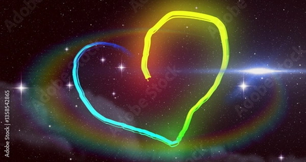 Obraz Image of glowing rainbow heart with prism and stars glistening at night