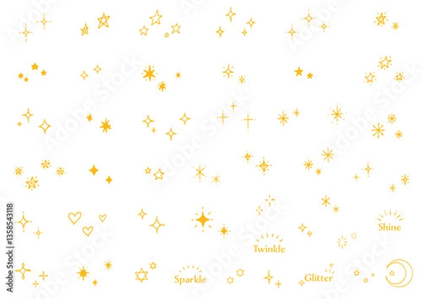 Fototapeta 手描きのキラキラマークのセット　ピカピカ　光　アイコン　黄色