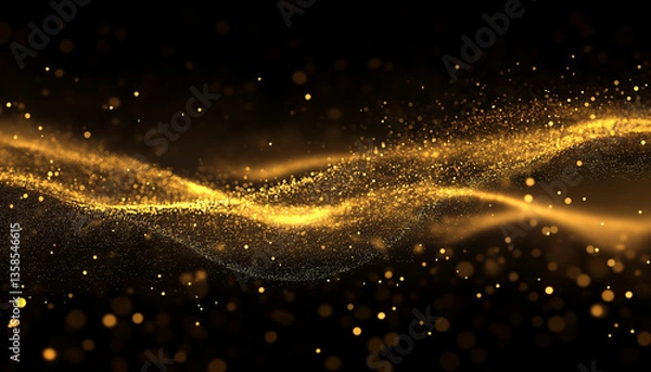 Obraz Golden Dust Particles Abstract Background, Sparkling Glittering Waves