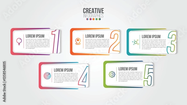 Obraz Business Infographic design template with icons and 5 numbers options or steps. Can be used for process presentations, workflow layout, diagram, banner, flow chart, info graph.