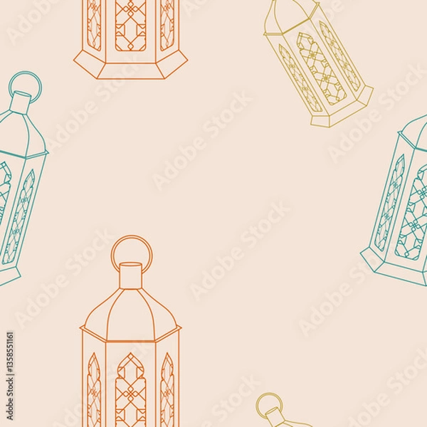 Fototapeta Editable Outline Style Arabian Lamps Vector Illustration With Various Colors as Seamless Pattern for Creating Background of Islamic Occasional Theme Such as Ramadan and Eid or Arab Culture