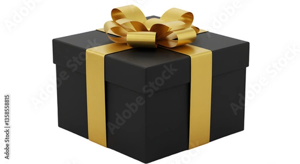 Obraz A beautifully wrapped golden gift box adorned with a satin ribbon isolated on transparent background. png