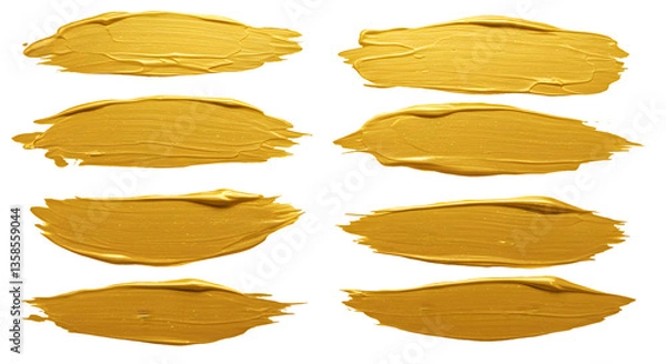 Obraz Brush strokes of gold paint isolated on transparent background. Brush strokes of gold paint isolated. Generative AI.