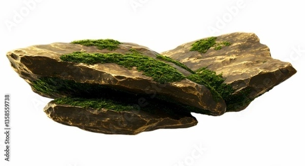 Fototapeta Moss Covered Rocks 3d Render of Golden Stone