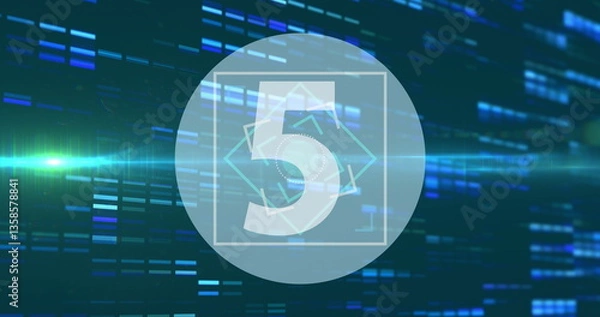 Fototapeta Image of number countdown from 10 to 1 in circle and blue lights on a black background