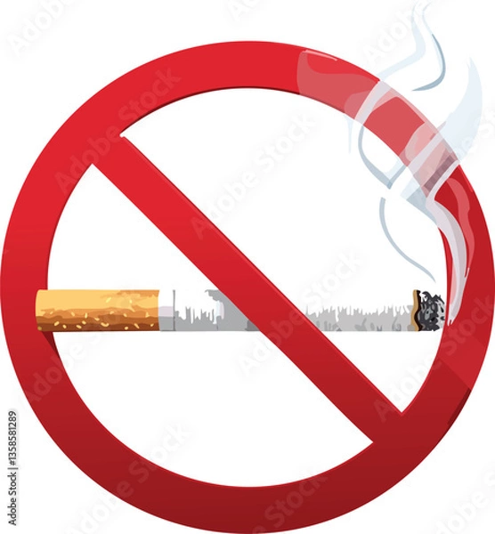 Obraz Red no smoking sign with cigarette on white background