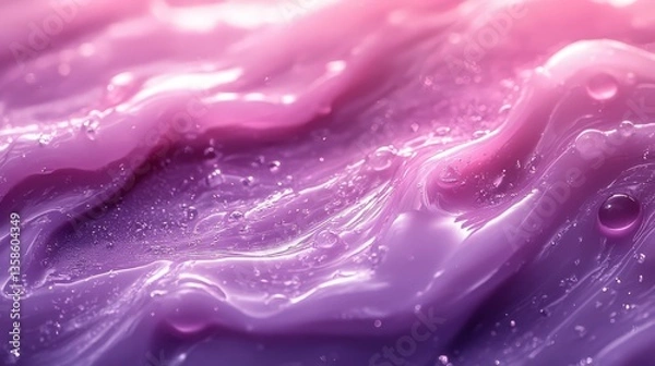 Fototapeta Abstract liquid texture background with waves and bubbles in purple shades