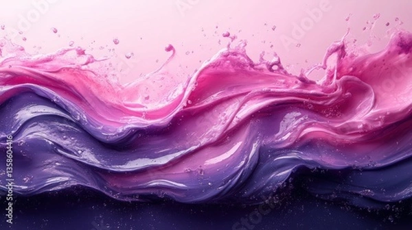 Fototapeta Harmonious Blend: Pink and Violet Fluid Motion with Splashes and Subtle Depths