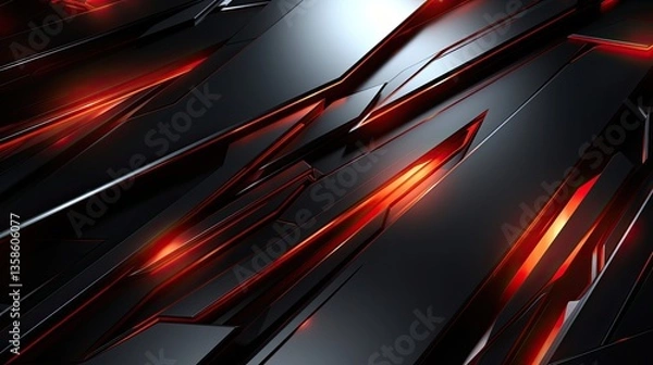 Obraz An abstract design featuring sleek geometric shapes with red accents