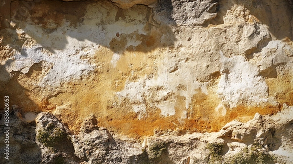 Fototapeta A rugged limestone wall with a rough-hewn surface