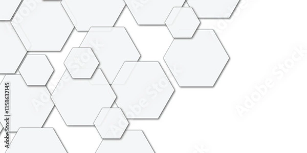 Fototapeta Abstract technology white geometric hexagon on transparent concept design honeycomb shape vector. 