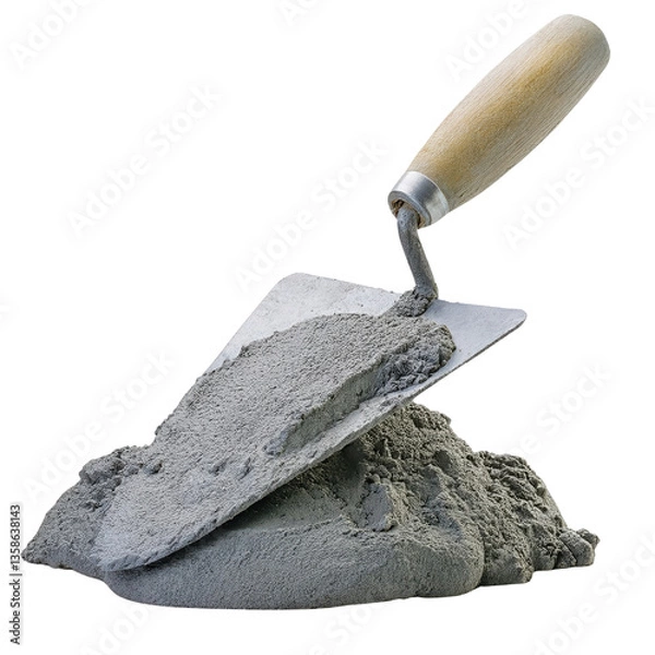Obraz A trowel rests on a pile of wet concrete, symbolizing construction and craftsmanship.