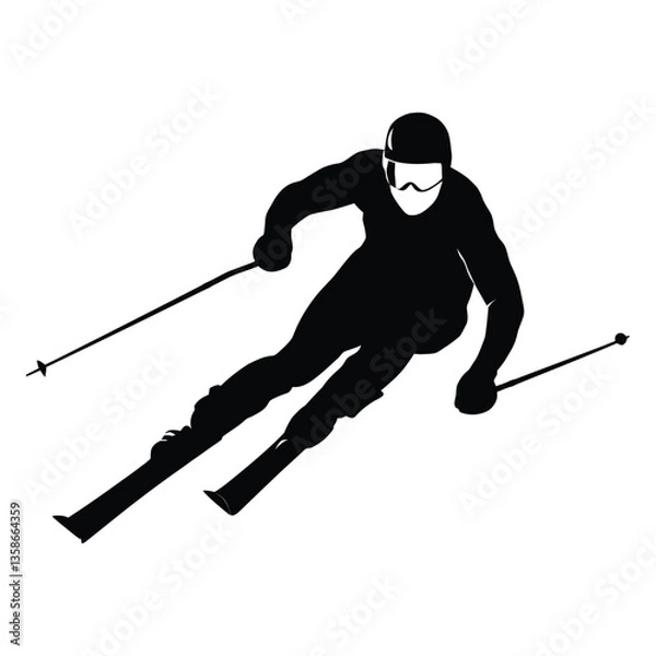 Obraz Skier Silhouette, Vector, Icon, Logo, White Background.