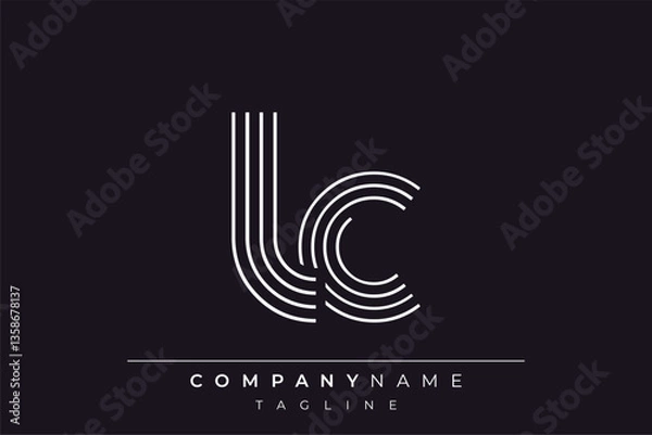 Fototapeta Creative LC lines letter logo design. A simplistic and elegant abstract logo design with linear patterns and initials, suitable for contemporary branding.