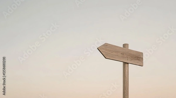 Fototapeta Wooden Arrow Signpost Against Gradient Sky, Symbolizing Direction and Simplicity
