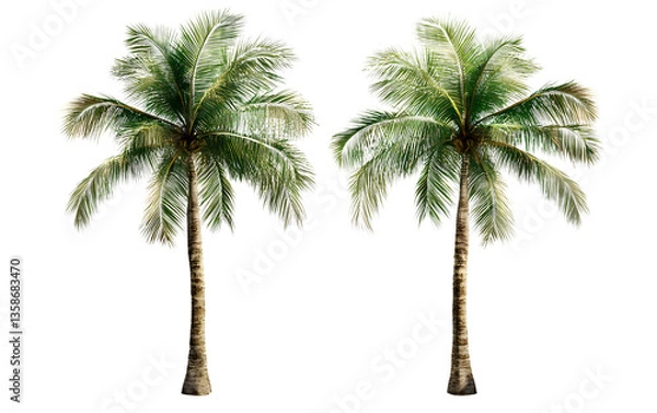 Fototapeta Two isolated, realistic palm trees on a transparent background