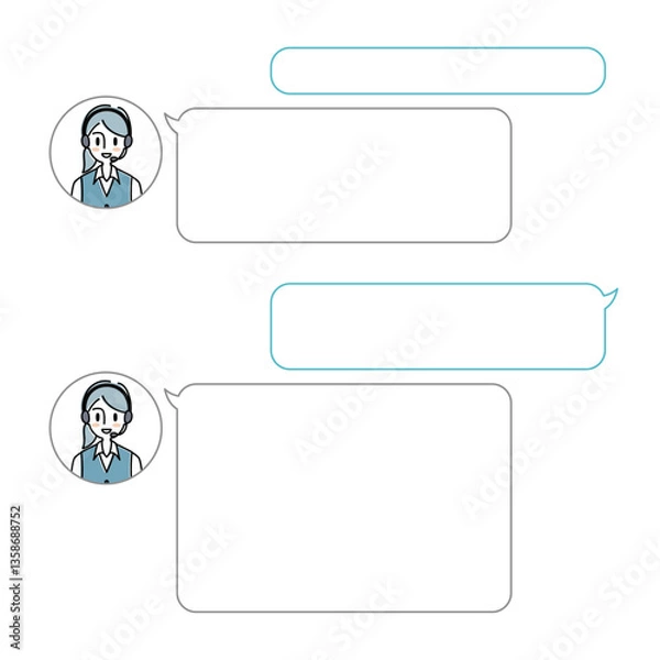 Obraz オペレーター女性のチャットふきだしイラスト