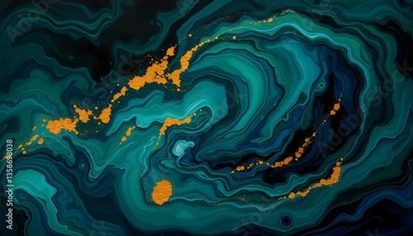 Fototapeta Abstract Teal and Gold Marble Texture: Luxurious Swirls of Color