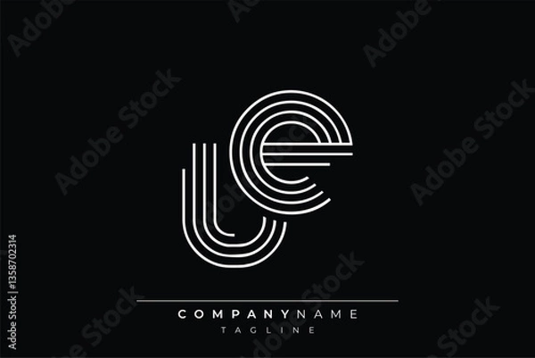 Fototapeta Creative UE lines letter logo design. A simplistic and elegant abstract logo design with linear patterns and initials, suitable for contemporary branding.