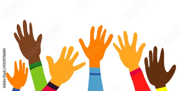 Fototapeta Doodle hands up, clapping ovation, applause, Hands gesture on cartoon style with funny colors 