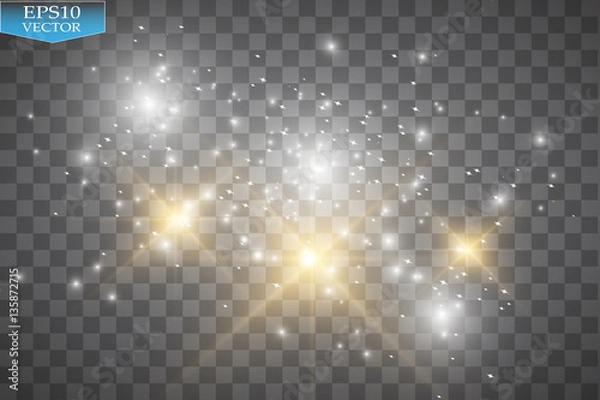 Fototapeta Glow light effect. Vector illustration. Christmas flash. Dust. Vector glowing stars, lights and sparkles. Transparent effects
