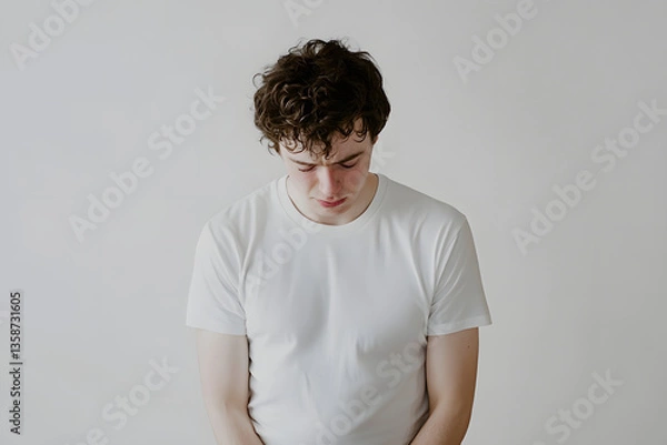 Fototapeta 下を向いて落ち込む白人男性のポートレート