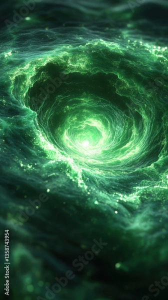 Fototapeta A swirling vortex of green energy in water