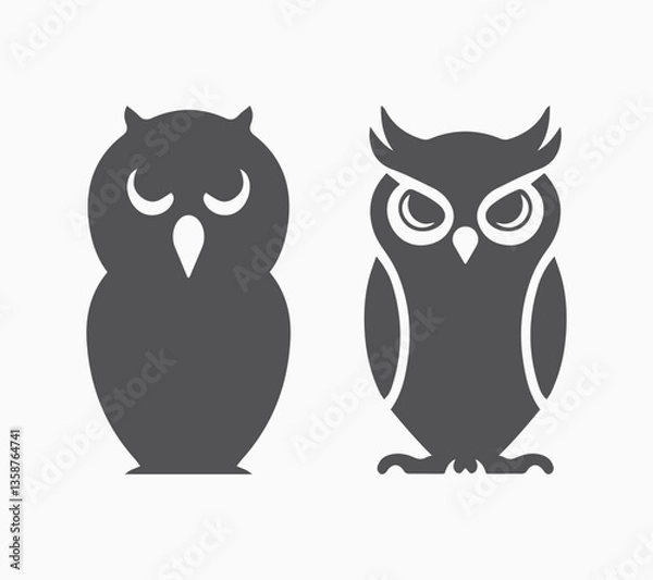 Obraz Cute cartoon owls sitting together on a tree branch