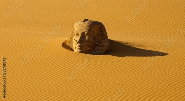 Fototapeta Ancient Egyptian Sphinx Head Partially Buried in Desert Sand Dunes