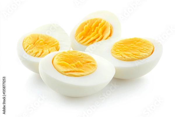 Obraz Sliced hard-boiled eggs isolated on a white background