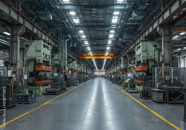 Obraz Industrial factory interior with large machinery and high ceilings