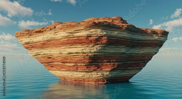 Fototapeta Majestic Layered Rock Formation in Calm Ocean Stunning Seascape Scene