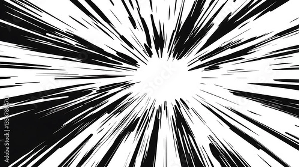 Fototapeta Black and white comic book explosion burst with dynamic speed lines

