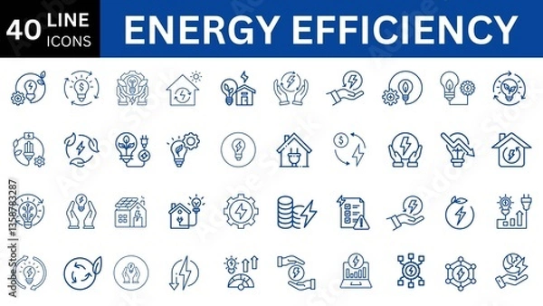 Fototapeta energy efficiency line editable icon set. 