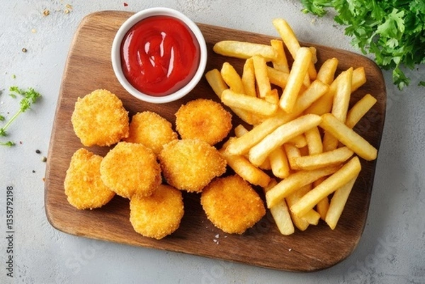 Obraz Crispy chicken nuggets and french fries