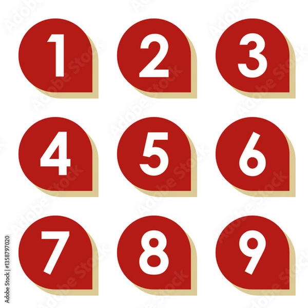 Fototapeta イラスト素材：数字アイコン１～９セット