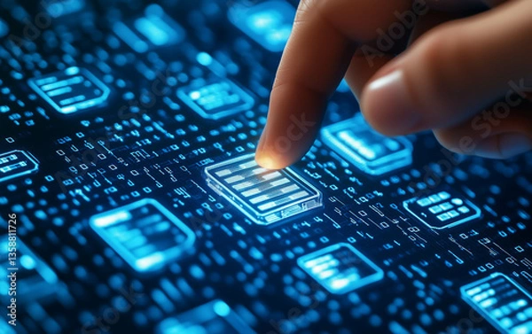 Fototapeta Hand touching a data storage icon on a digital screen