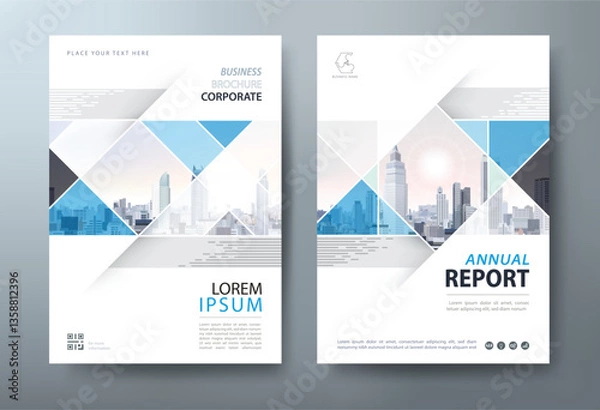 Fototapeta Blue Annual report brochure flyer design template vector, Leaflet, presentation book cover templates, layout in A4 size