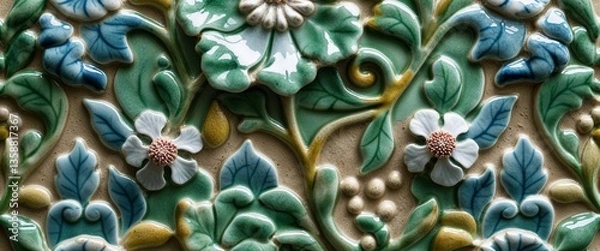 Obraz green theme ceramic tiles macro zoom close up design texture background