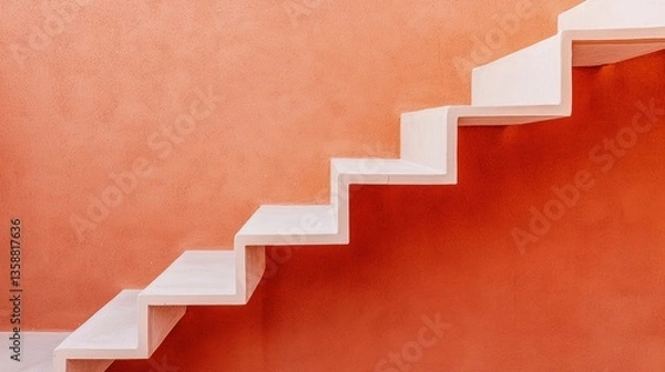 Fototapeta Upward perspective minimalist architecture and staircase design in modern spaces