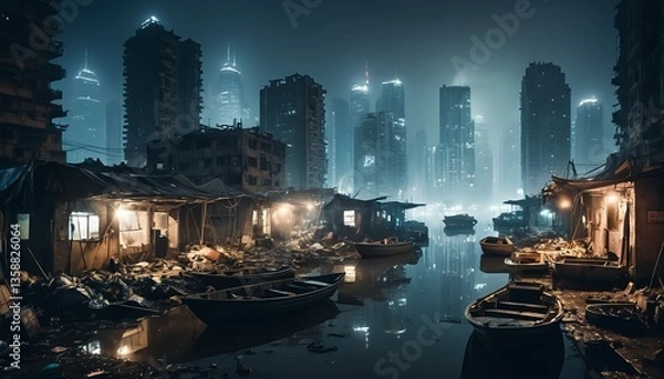 Obraz Post-Apocalyptic Cityscape at Night