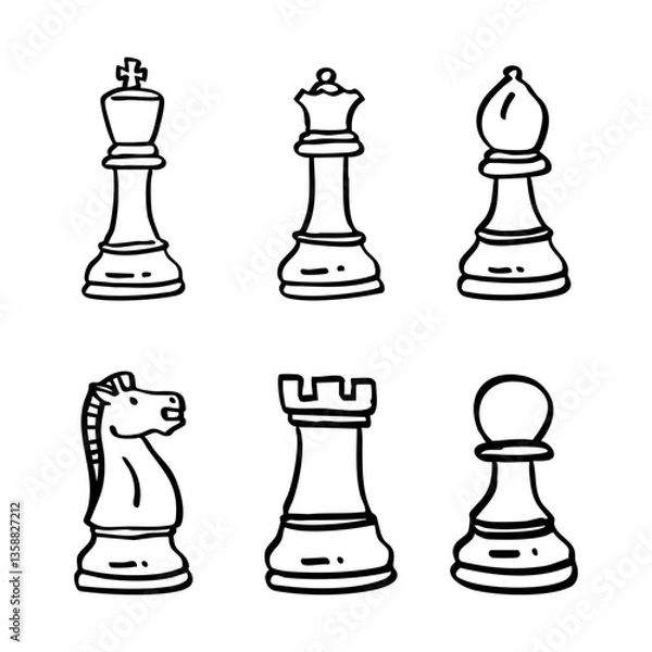 Fototapeta set of chess pieces sketch drawing
