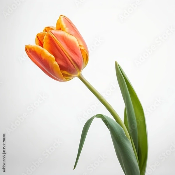 Obraz Single Orange Tulip on White Background