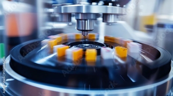 Fototapeta In a Secure High Level Laboratory Scientists in a Coverall Conducting a Research. Chemist Adjusts Samples in a  Petri Dish with Pincers.