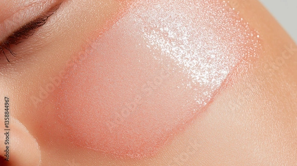 Fototapeta closeup view of a person's face, emphasizing glowing skin, with a touch of blush or makeup