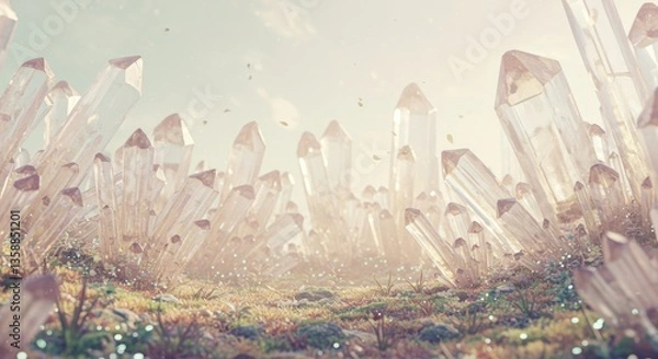 Fototapeta Enchanting Crystal Field Mystical Quartz Formations in a Dreamlike Landscape
